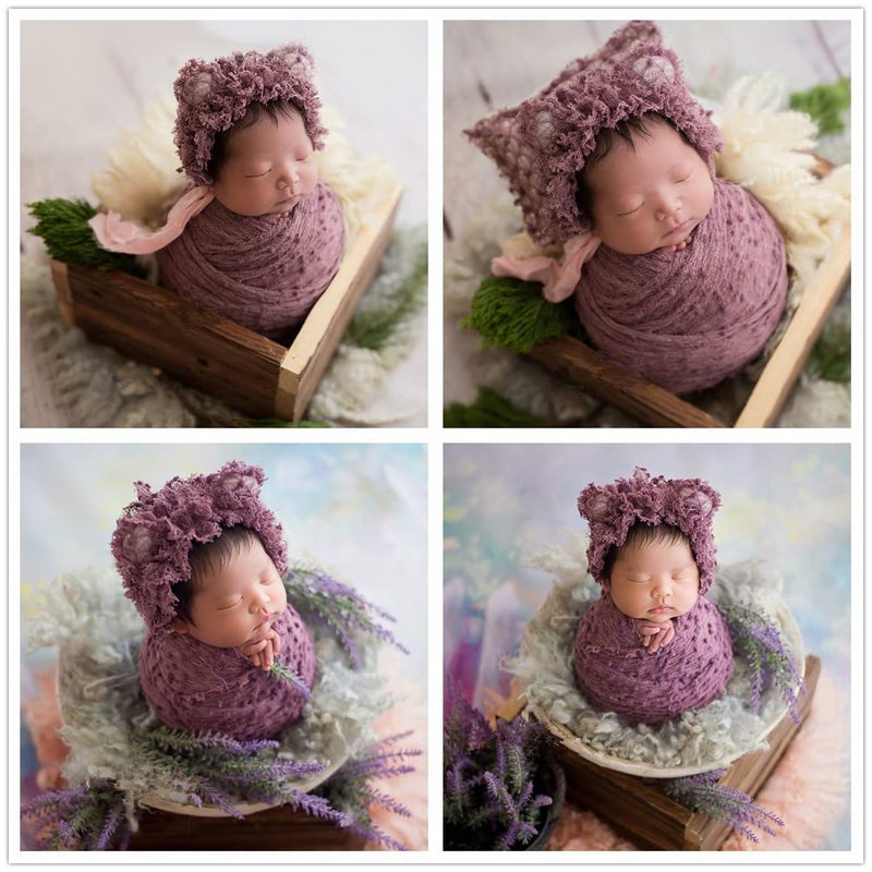 Vemonllas Newborn Baby Photography Props Outfits Photoshoot Photos Hat Long Ripple Wrap Set for Boys Girls Photography (Purple) - Image 4